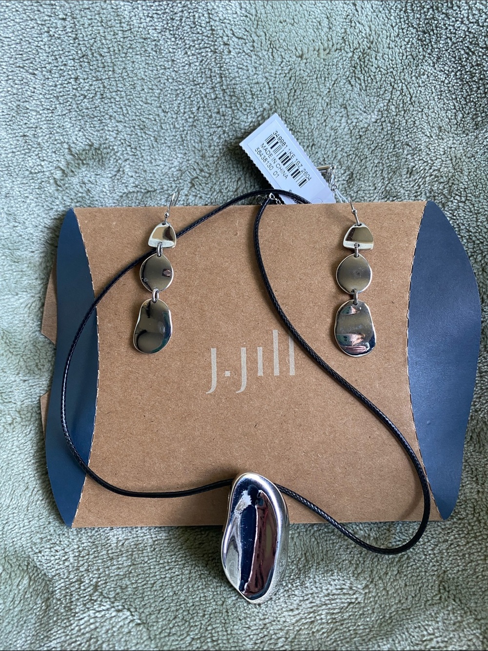 J. Jill Silver-Tone Drop Necklace with black cord. Paired w/Lia Sophia earrings